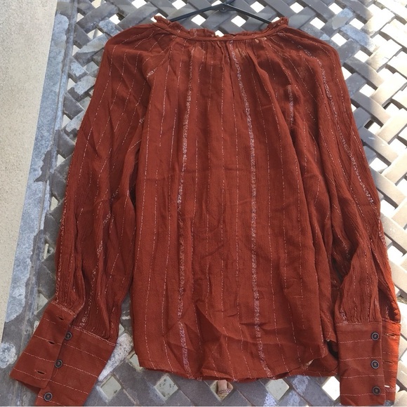 A.N.A. Blouse Pretty Boho Long Sleeve Buttondown Gather Neck Long Sleeves Cuffs - Picture 9 of 9